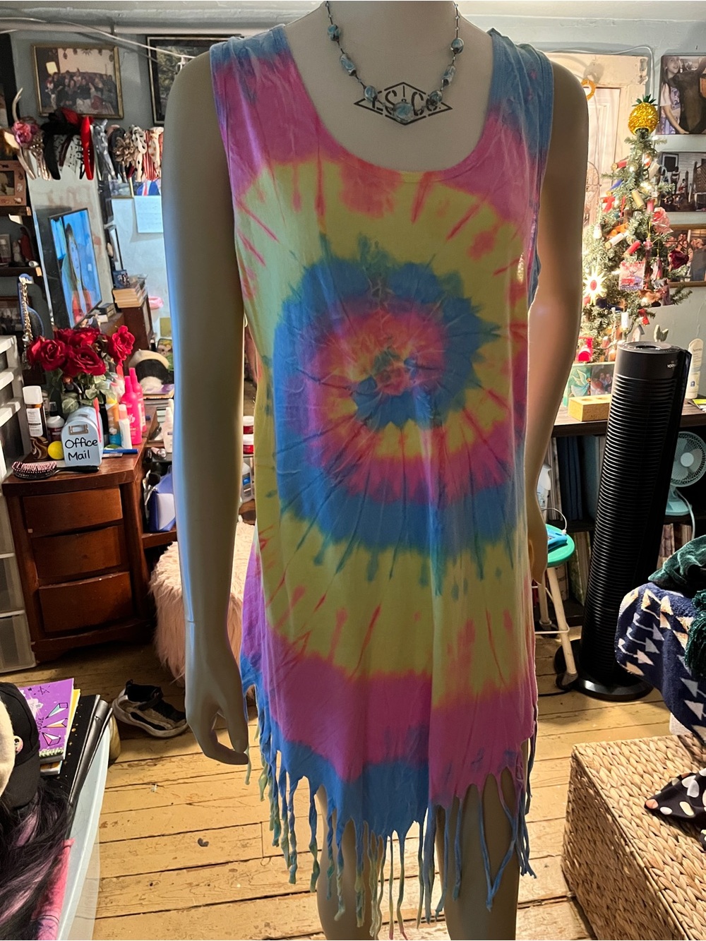 Tie-Dye Fringe Mini Dress - Multicolor